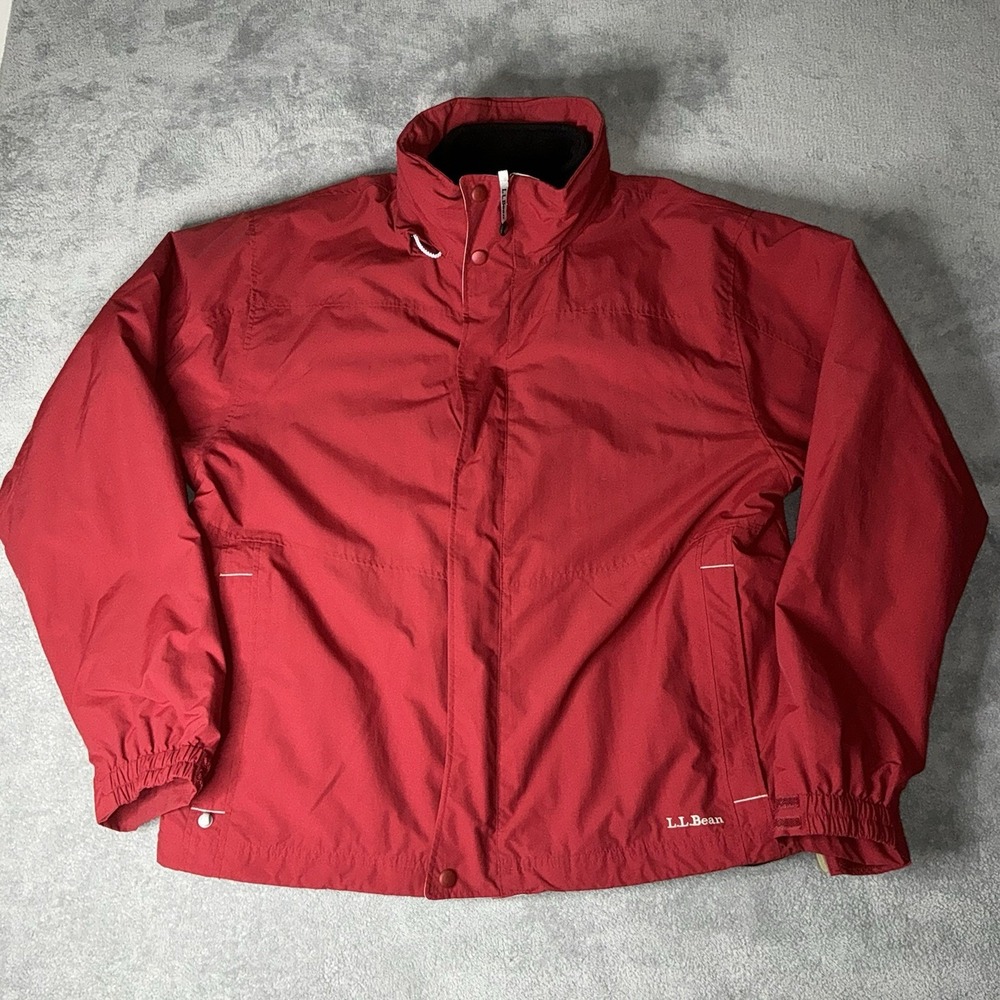 LL Bean Mens Size Large 3 In 1 Red Weather Challenger Jacket Hidden Hood OBCY9